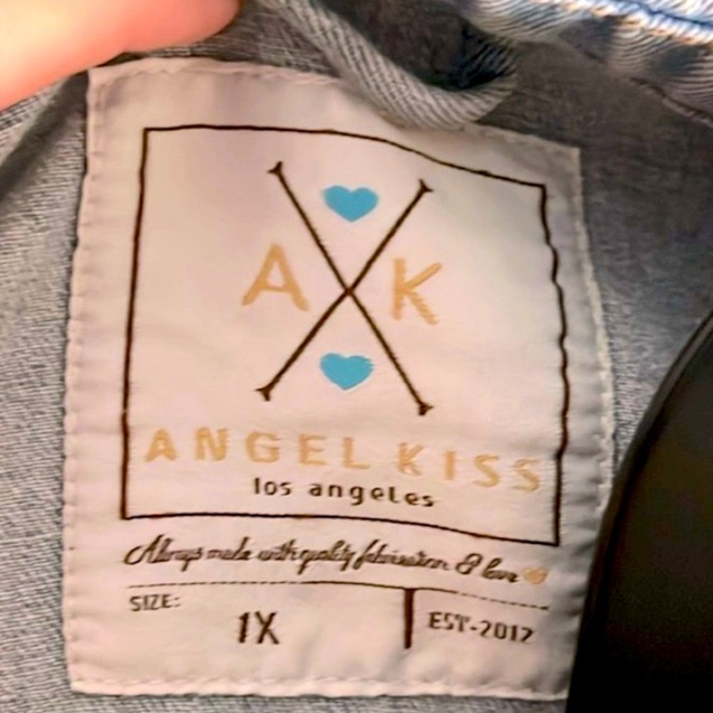 🔴 CLEARANCE🔖 ANGEL KISS EMBROIDERED STARS RIPPED DESTROYED DENIM JEAN JACKET 1X - Picture 11 of 12